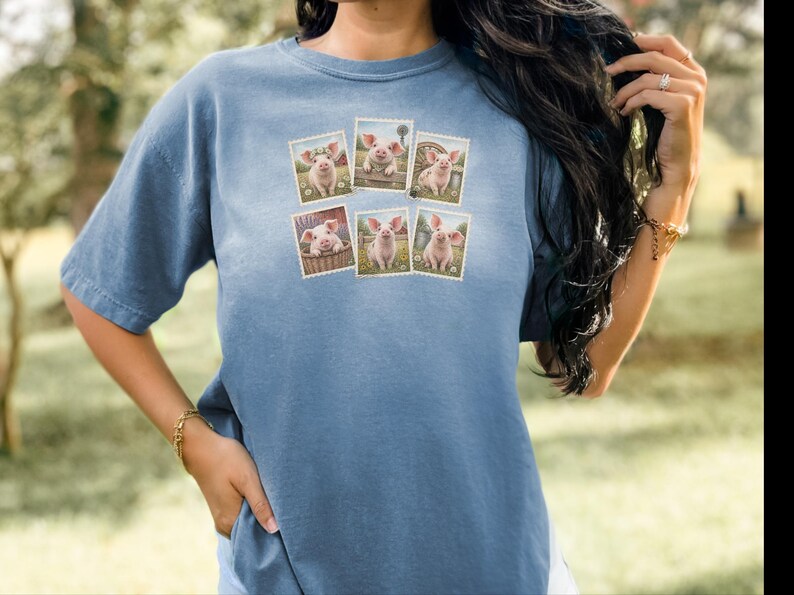 Cute Pig Shirt, Farm Animal Gift, Vintage Postal Stamp Tee, Pig Lover Shirt, Country Life Top image 3