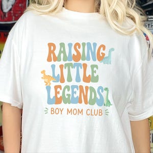 Comfort Colors Boy Mom Sweatshirt, Raising Little Legends Boy Mom Club Tee, Prehistoric Brontosaurus Dinosaur Lover Clothing, Boy Mama Gifts image 4