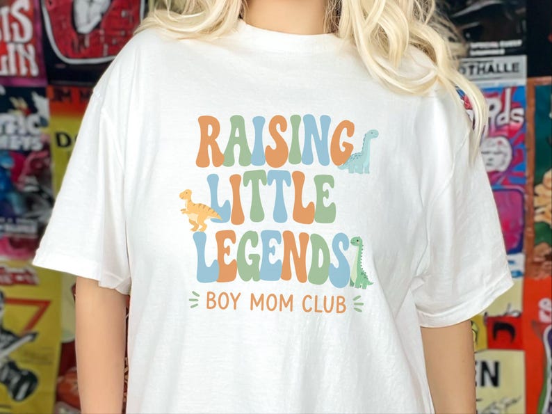 Comfort Colors Boy Mom Sweatshirt, Raising Little Legends Boy Mom Club Tee, Prehistoric Brontosaurus Dinosaur Lover Clothing, Boy Mama Gifts image 4