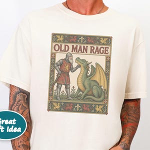 Medieval Dragon Shirt, Funny Old Man Gift, Fantasy Reader Tee, Knight Costume, Medieval Manuscript Graphic Tee image 7