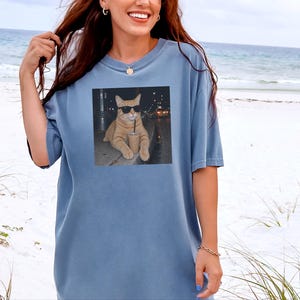 Coffee Cat Shirt, Funny Cat Meme Tee, Orange Cat Mom Gift, Cat Sunglasses Shirt, Ginger Tabby Tee image 4