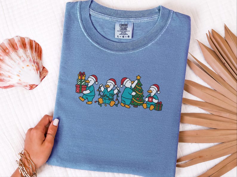 Christmas Scrub Top, Holiday Duck Shirt, Nurse Christmas Gift, Medical Staff Tee, Festive Doctor Sweater image 1