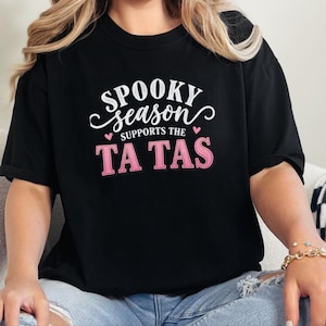 Koszulka na Halloween z okazji raka piersi, różowy prezent wsparcia na październik, upiorny top sezonowy, koszulka dla osoby, która przeżyła raka zdjęcie 1