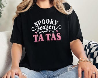 Camiseta de Halloween para la concienciación sobre el cáncer de mama, regalo de apoyo para octubre en rosa, top de la temporada de Halloween, camiseta para supervivientes de cáncer