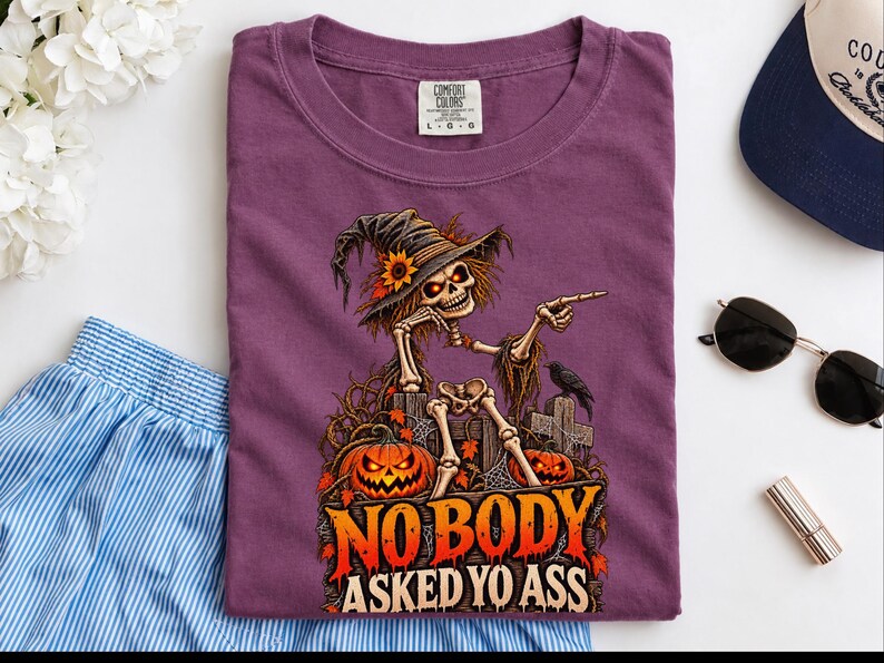 Funny Skeleton Shirt, Dark Humor Tee, Sarcastic Halloween Tee, Nobody Asked Yo Ass, Offensive Humor Shirt image 2