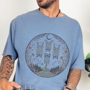 Comfort Colors Funny Raccoon Shirt, Raccoon Tree Branches Moon Graphic Tee, Trash Panda Dark Humor Design, Woodland Forest Celestial Night image 7