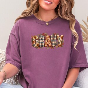 Thanksgiving Food Shirt, Gravy Lover Gift, Floral Fall Tee, Thanksgiving Dinner Outfit, Retro Autumn Shirt image 2