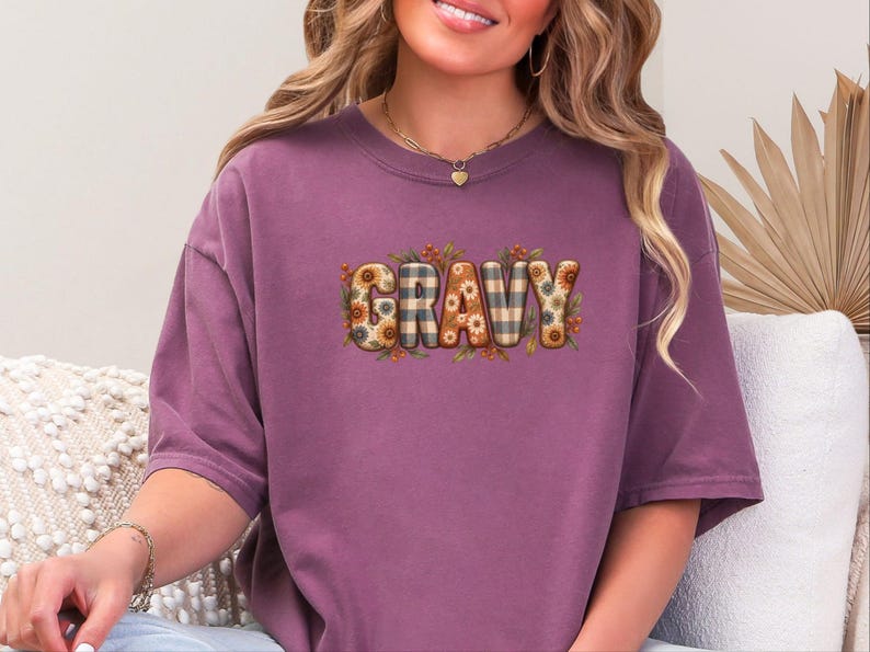 Thanksgiving Food Shirt, Gravy Lover Gift, Floral Fall Tee, Thanksgiving Dinner Outfit, Retro Autumn Shirt image 2