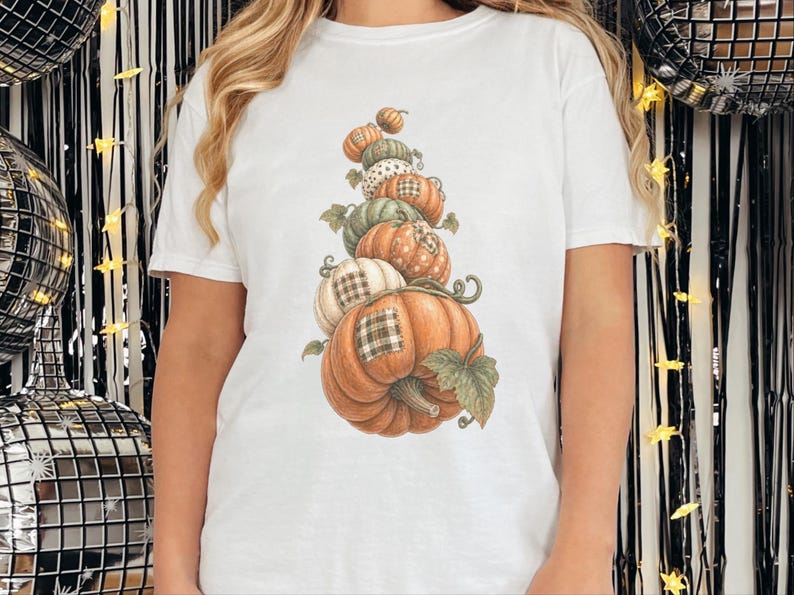 Camiseta de calabaza de otoño, camiseta bohemia de calabaza, regalo de temporada de cosecha, camiseta otoñal estilo cottagecore, top de Acción de Gracias, sudadera de calabaza patchwork imagen 4