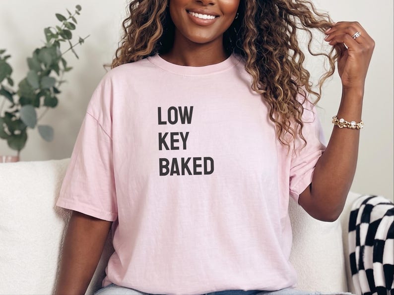 Comfort Colors Funny Weed Shirt, Low Key Baked Sarcastic Quote T-Shirt, Rastafarian Cannabis Culture Clothing, Humorous Pothead Smoker image 4