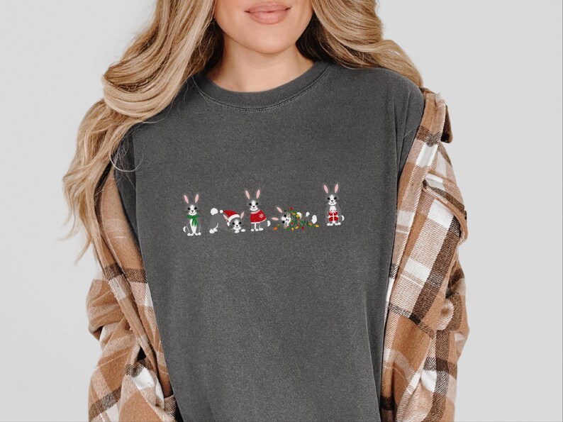 Christmas Bunny Shirt, Christmas Bunny Gift, Holiday Rabbit Tee, Winter Animal Shirt, Christmas Pet Shirt, Comfort Colors Tee image 1
