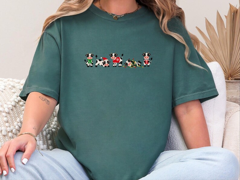 Christmas Cow Shirt, Festive Farm Animal Gift, Holiday Cow Lover Tee, Funny Christmas Farm Shirt image 4