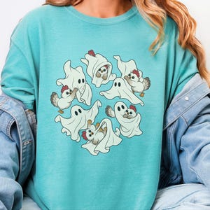 Ghost Chicken Shirt, Funny Halloween Chicken Gift, Ghost Season Tee, Spooky Farm Animal Sweatshirt image 6