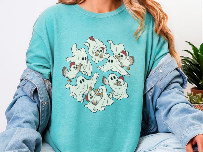 Ghost Chicken Shirt, Funny Halloween Chicken Gift, Ghost Season Tee, Spooky Farm Animal Sweatshirt image 6