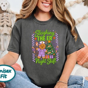 Er Nurse Christmas Shirt, Gingerbread Nurse Gift, Emergency Room Tee, Sleighing The Er Night Shift, Christmas Scrub Top, Nurse Holiday Gift image 5