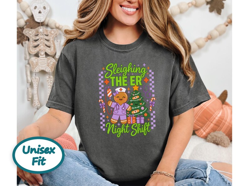 Er Nurse Christmas Shirt, Gingerbread Nurse Gift, Emergency Room Tee, Sleighing The Er Night Shift, Christmas Scrub Top, Nurse Holiday Gift image 5