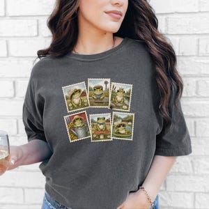 Vintage Frog Shirt, Frog Lover Gift, Postage Stamp Tee, Cottagecore Frog Tee, Animal Lover Gift image 3
