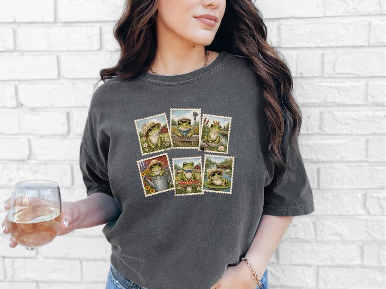 Vintage Frog Shirt, Frog Lover Gift, Postage Stamp Tee, Cottagecore Frog Tee, Animal Lover Gift image 3