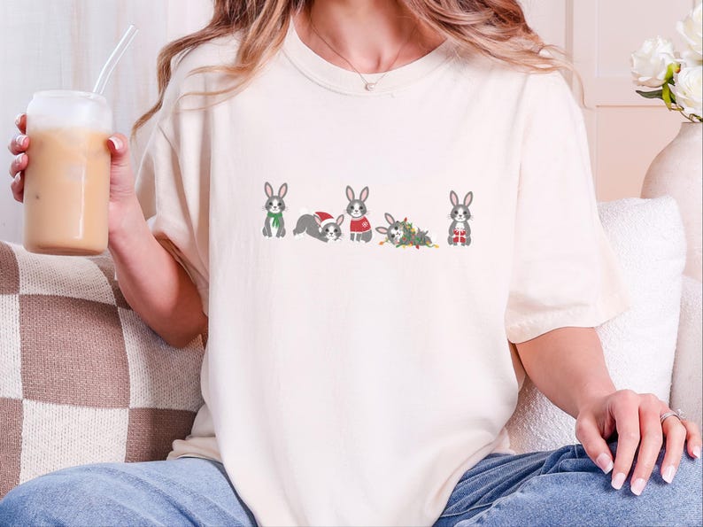 Christmas Bunny Shirt, Christmas Bunny Gift, Holiday Rabbit Tee, Winter Animal Shirt, Christmas Pet Shirt, Comfort Colors Tee image 5