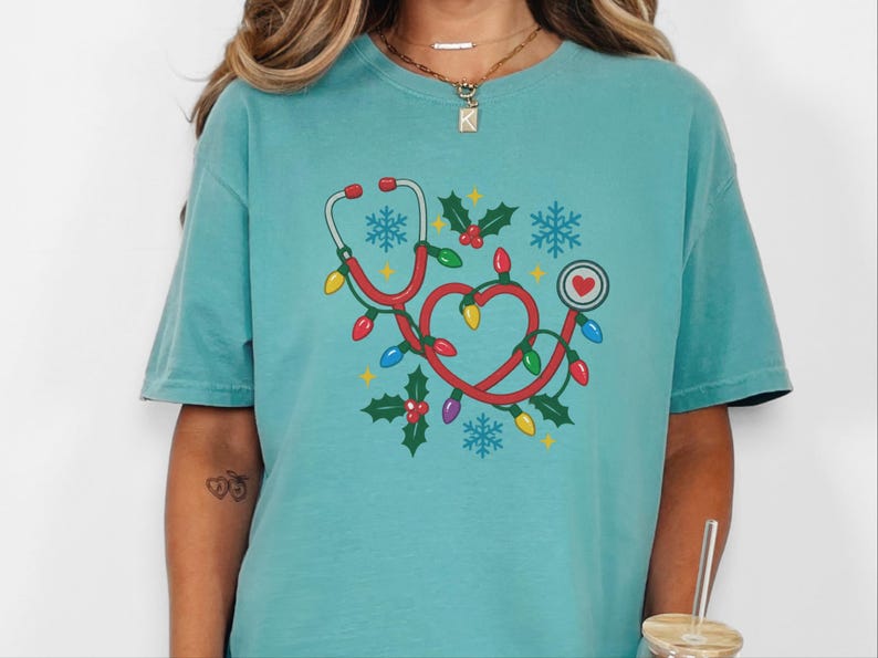 Nurse Christmas Sweatshirt, Holiday Nurse Shirt, Festive Medical Worker Crewneck, Christmas Lights Nurse image 6