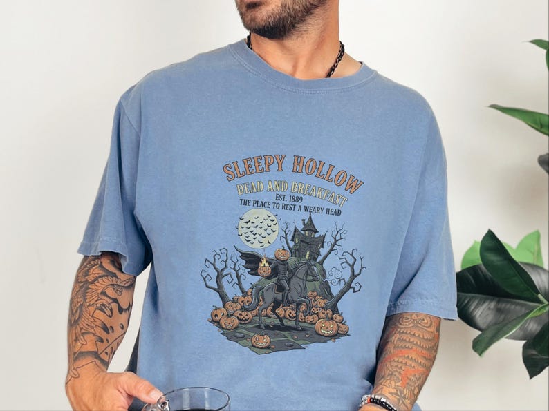 Comfort Colors Headless Horseman Shirt, Sleepy Hollow Dead And Breakfast Tee, Horror Movie Lover Gift, Gothic Haunted House Art image 6