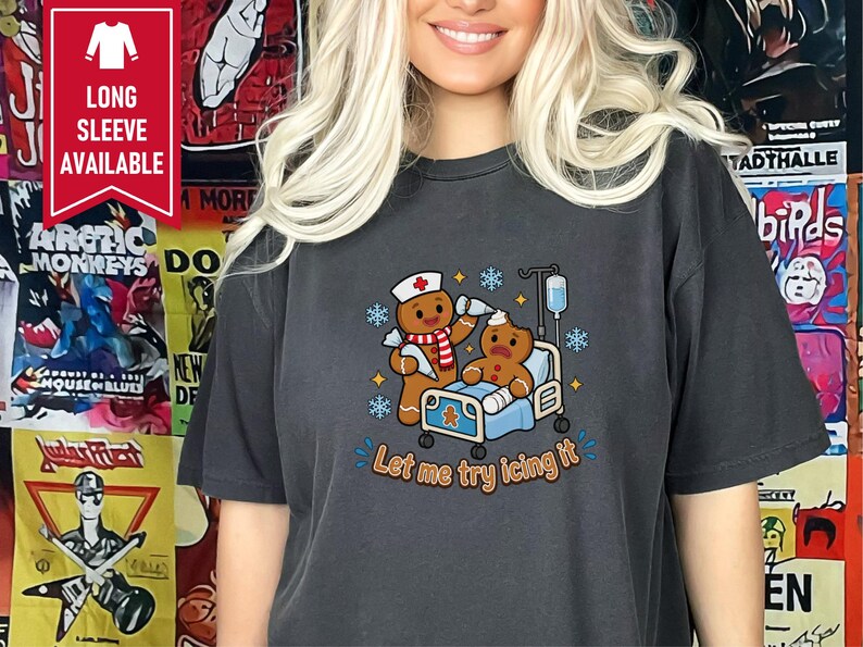 Gingerbread Nurse Shirt, Funny Christmas Nurse Gift, Festive Nurse Sweatshirt, Let Me Try Icing It Tee, Holiday Medical Staff Present image 10