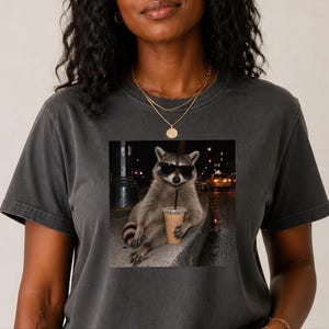 Raccoon Iced Coffee Shirt, Raccoon Lover Gift, Animal Meme Tee, Cool Trash Panda Gift image 7