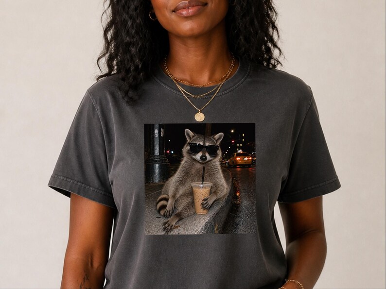 Raccoon Iced Coffee Shirt, Raccoon Lover Gift, Animal Meme Tee, Cool Trash Panda Gift image 7