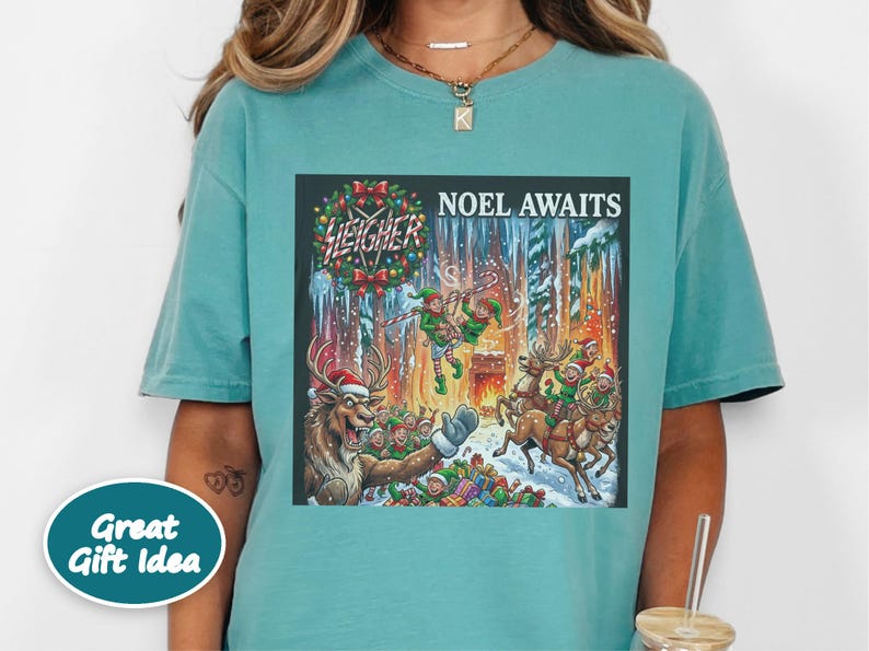 Heavy Metal Christmas Shirt, Sleigher Noel Awaits Thrash Holiday Tee, Punk Rock Christmas Gift, Metalhead Holiday Sweatshirt image 5