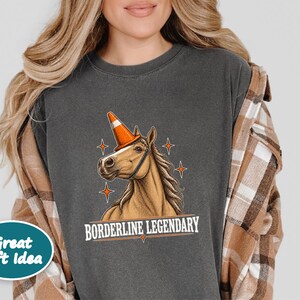 Funny Horse Shirt, Borderline Legendary Tee, Traffic Cone Unicorn Graphic, Horse Lover Gift, Equestrian Humor Top image 6
