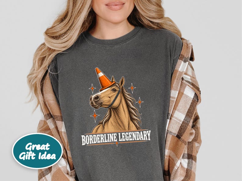 Funny Horse Shirt, Borderline Legendary Tee, Traffic Cone Unicorn Graphic, Horse Lover Gift, Equestrian Humor Top image 6