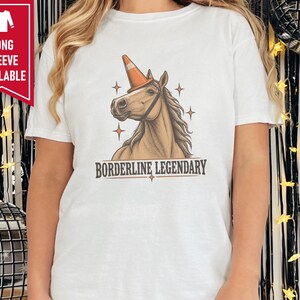 Funny Horse Shirt, Borderline Legendary Tee, Traffic Cone Unicorn Graphic, Horse Lover Gift, Equestrian Humor Top image 4