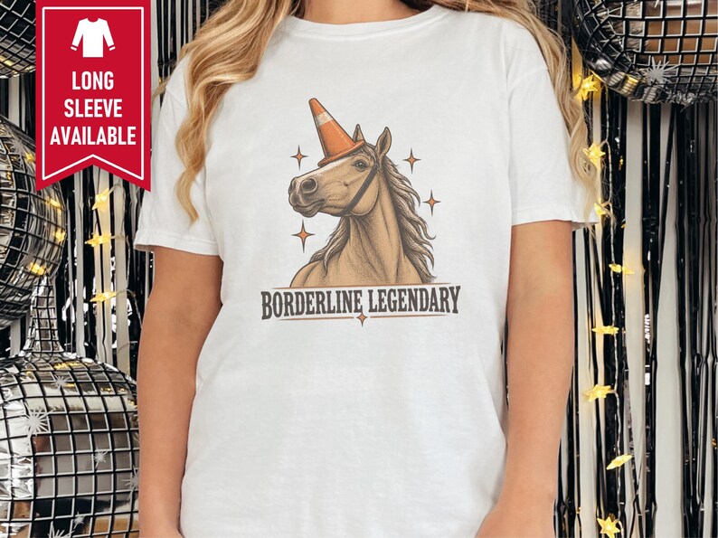 Funny Horse Shirt, Borderline Legendary Tee, Traffic Cone Unicorn Graphic, Horse Lover Gift, Equestrian Humor Top image 4