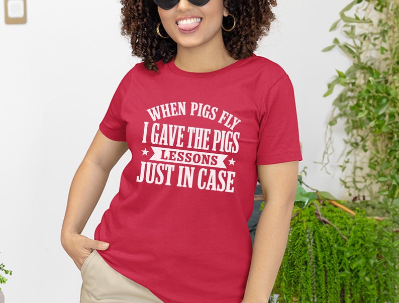 Funny Gen X Pig Lover Tee, When Pigs Fly I Gave Lessons Sarcastic Shirt, Humorous Animal Novelty Gift Idea, Funny Gen X Tee, Pig Lover Shirt image 7