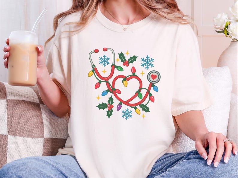 Nurse Christmas Sweatshirt, Holiday Nurse Shirt, Festive Medical Worker Crewneck, Christmas Lights Nurse image 3