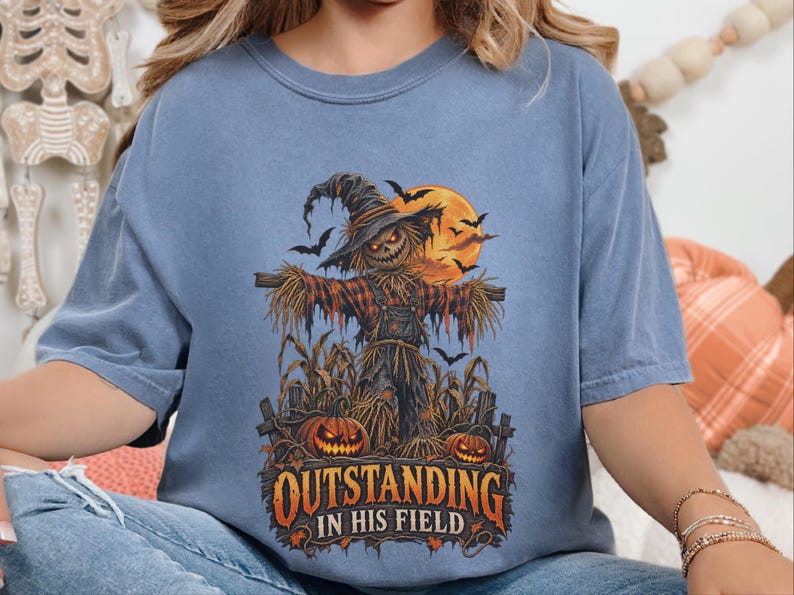 Scarecrow Shirt, Farmer Dad Gift, Dad Halloween Shirt, Spooky Season Shirt, Outstanding In His Field, Funny Halloween Tee image 7