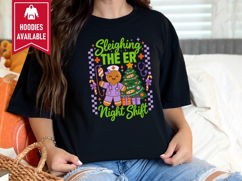 Er Nurse Christmas Shirt, Gingerbread Nurse Gift, Emergency Room Tee, Sleighing The Er Night Shift, Christmas Scrub Top, Nurse Holiday Gift image 7