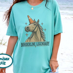 Funny Horse Shirt, Borderline Legendary Tee, Traffic Cone Unicorn Graphic, Horse Lover Gift, Equestrian Humor Top image 5