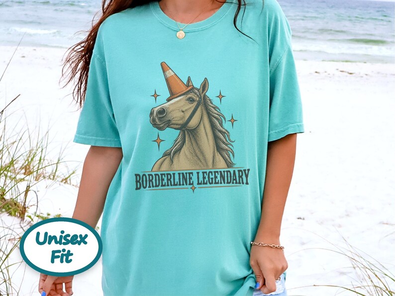 Funny Horse Shirt, Borderline Legendary Tee, Traffic Cone Unicorn Graphic, Horse Lover Gift, Equestrian Humor Top image 5