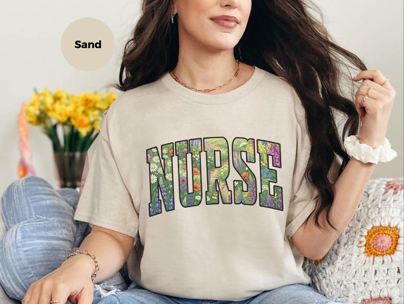 Native Wildflowers Floral Nurse Shirt, Registered Nurse Comfort Colors Tee, Pollinator Garden RN Life, Nursing Student Healthcare Apparel image 4