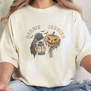Comfort Colors Grim Reaper Pattern Heebie Jeebies Shirt, Horror Figure Apparel, Vintage Lantern, Gothic Halloween Scary Tee, Thing Hand image 9