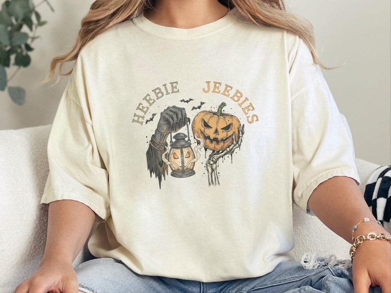 Comfort Colors Grim Reaper Pattern Heebie Jeebies Shirt, Horror Figure Apparel, Vintage Lantern, Gothic Halloween Scary Tee, Thing Hand image 9