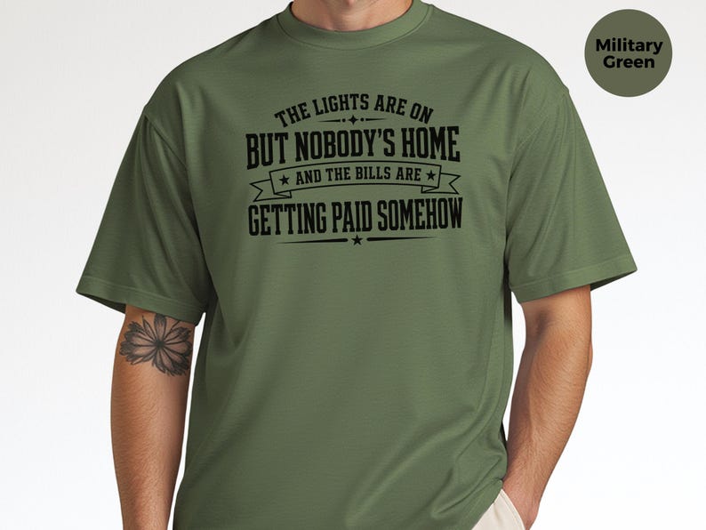 Funny Adult Humor Shirt, Sarcastic Adulting Tee, The Lights Are On But Nobody's Home and Bills Are Getting Paid Somehow, Gen X Gift image 2