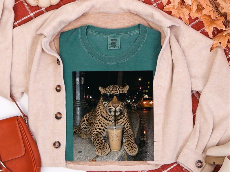 Leopardkaffe, kaffeälskare, rolig djurtröja, vildkatt bild 5