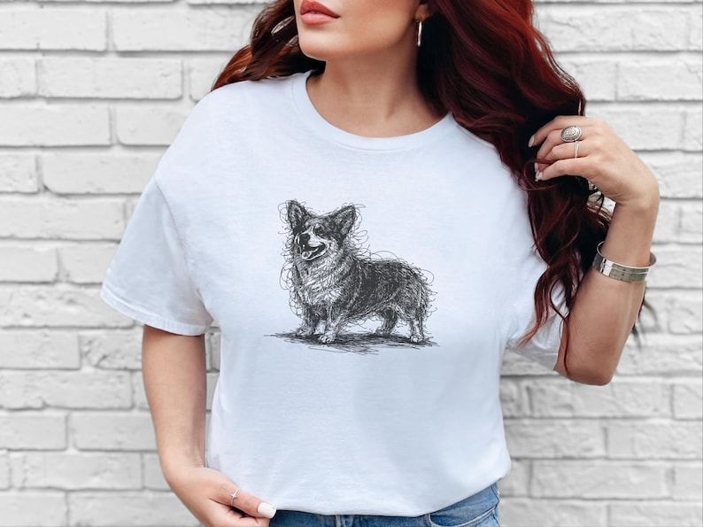 Corgi Shirt, Pembroke Welsh Corgi Sketch Tee, Loaf Dog Apparel, Cute Dog Art image 7