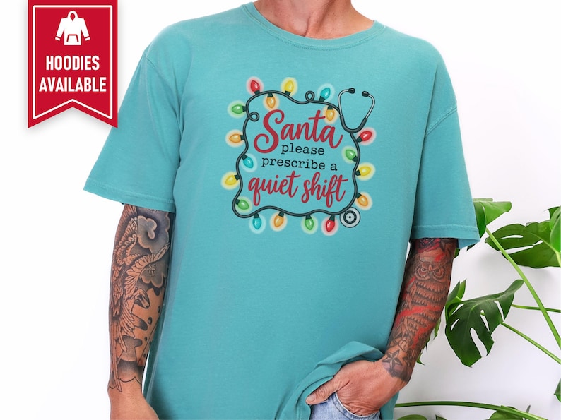 Er Nurse Christmas Shirt, Nurse Holiday Shirt, Christmas Medical Shirt, Santa Please Prescribe A Quiet Shift, Christmas Nurse Tee Bild 9