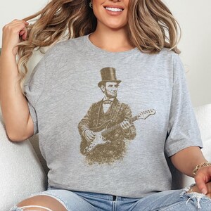 Funny History Shirt, Abe Lincoln Rockin' Guitar Vintage Tee, History Teacher Gift, Musician Rock and Roll Present, Classic Rock Art image 4