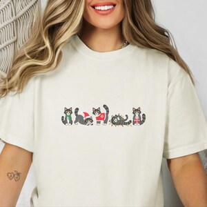 ホリデーキャットシャツ、タキシード猫好きへのギフト、クリスマスキティTシャツ、おもしろいお祝い猫スウェットシャツ、白黒猫オーナーシャツ 画像 7