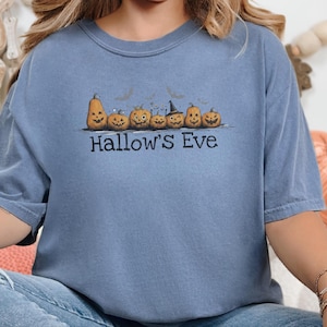 Comfort Colors Halloween Hallow and #39;s Eve Pumpkin Parade Shirt, Funny Spooky Season Tee, Whimsical Witch Hat and Bats, Pumpkin Witch image 9