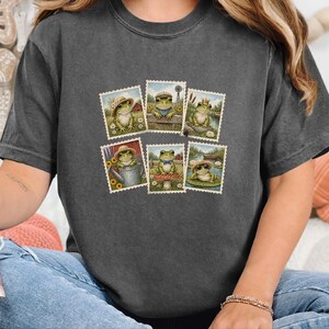 Vintage Frog Shirt, Frog Lover Gift, Postage Stamp Tee, Cottagecore Frog Tee, Animal Lover Gift image 4